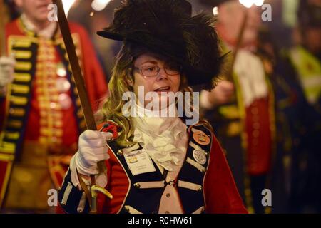 Lewes, East Sussex, UK. 5th November 2018. Bonfire celebrations in Lewes, East Sussex. The town is famous for its annual event different bonfire societies gather in their thousands, to celebrate the foiling of the 1605 gunpowder plot, before blowing up various satirical tableaux. ©️Peter Cripps/Alamy Live News Stock Photo