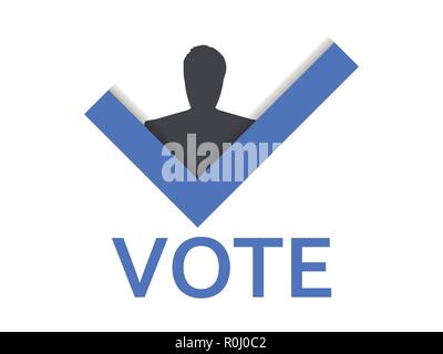 Voting symbol. Check mark and man. Vote yes. Vector illustration Stock Vector