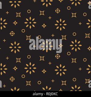 Xmas background pattern gold snowflake icons on black. Stock Vector