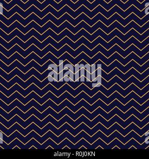 Chevron seamless pattern background gold thin stripes on blue. Stock Vector