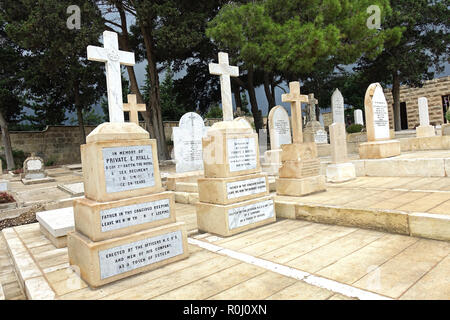 British military graves in Imtarfa Cemetery, Malta. These are not war graves, but those of servicemen and their families who died while serving on Mal Stock Photo