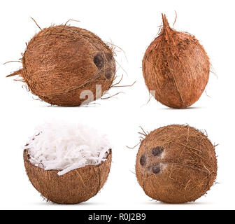 Collection coconut, whole, cut in half isolated on white background. Clipping Path. Full depth of field. Stock Photo