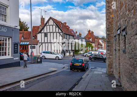 Town centre of Buckingham, North Buckinghamshire on a sunny Sunday afternoon. Stock Photo