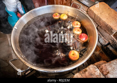 Hot mulled wine in christmas market in Budapest, Hungary Stock Photo