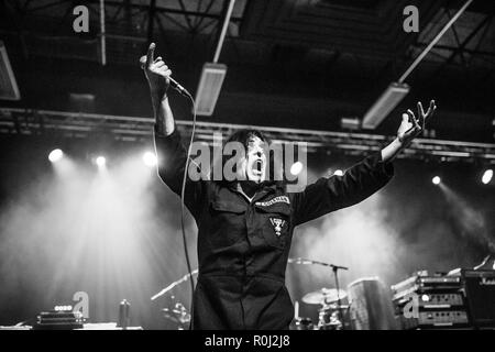 Killing Joke (vocalist Jaz Coleman) live performance in Newcastle 4th November 2018 at Northumbria Institute Stock Photo