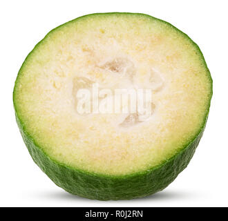 Tropical fruit feijoa cut in half isolated on white background. Clipping Path. Full depth of field. Stock Photo