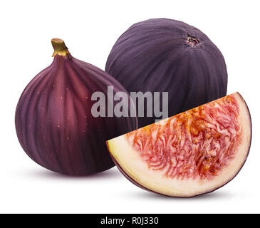 Two fresh figs fruit and slice isolated on white background. Clipping Path. Full depth of field. Stock Photo