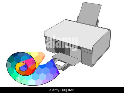 printer with multicolor paper isolated on white Stock Vector