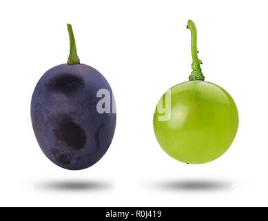 Ripe green and blue grapes isolated on white background. Clipping Path. Full depth of field. Stock Photo