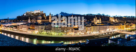 Salzburg night panorama above the city Stock Photo