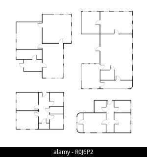 Set of different black and white house floor plans isolated on white Stock Vector