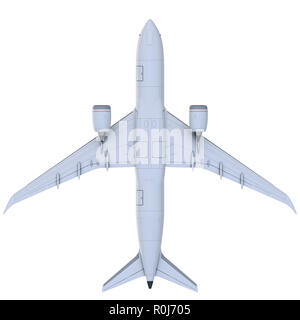 Commercial jet plane. 3D render. Bottom view Stock Photo