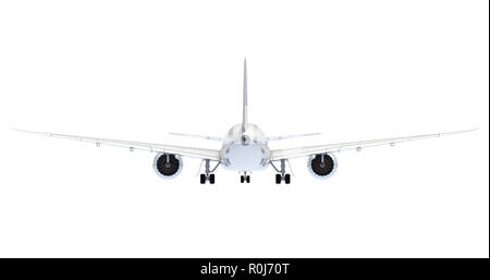Commercial jet plane. 3D render. Rear view Stock Photo