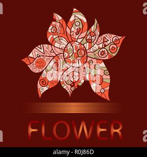 Ornamental round floral pattern. Red  and orange colors Stock Vector