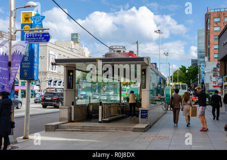 Exit 6 of the Apgujeong Rodeo  Metro Station in Gangnam Seoul, South Korea. Stock Photo