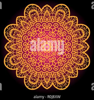 Orange vintage art of india. Mandala chakra karma design. Stock Vector