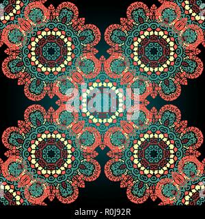 Green amd red ornate seamless psychedelic paisley background Stock Vector