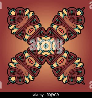Ornamental four ended mandala seamless pattern brown color, vector illustration. Decorative vintage element Stock Vector