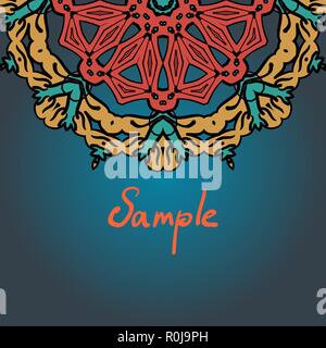 Vintage motif. Half full mandala ornament frame for text in the Indian style. Stock Vector