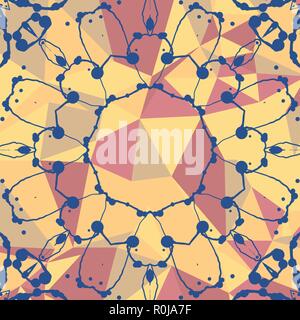 Yellow and red mosaic background and watercolor flower over. Decorative background. Template frame design for card with place for your text. Stock Vector