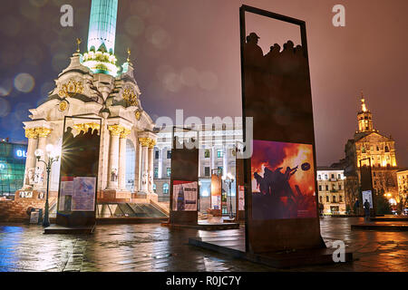 Installation commemorating the Heavenly Hundred and Revolution of Dignity on Maidan Nezalezhnosti in Kyiv, Ukraine Stock Photo