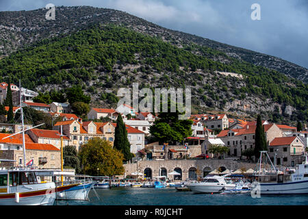 Boats in the harbour of Bol, island of Brač, Dalmatia, Croatia Stock Photo