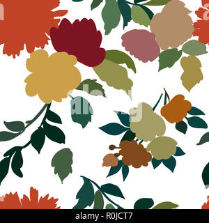 Silhouettes of different flowers and leaves hand drawn.Vector floral seamless background pattern for wallpaper, textile prints, fabric. Stock Photo