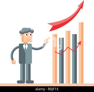 Successful businessman standing with arms folded next to bar chart stats Stock Vector