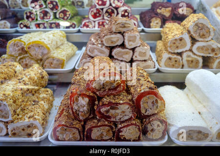 Turkish delight sweets for sale at a shop in Kemer, Turkey Stock Photo