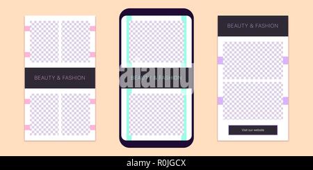 Story template for social media network. Editable story mock up for mobile media in Full HD resolution, with special places to paste photo. Style for  Stock Vector