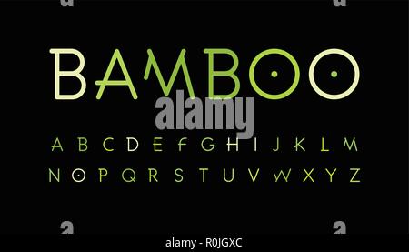 Green nature alphabet. Bamboo branch style typeset. Tropical forest font. Natural asian forest, set of letters. Thin Vector symbols Stock Vector