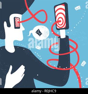 Man and Modern Technology Communication Stock Vector