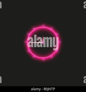 Neon light. Clock line icon. Time sign. Office Watch or Timer symbol. Glowing graphic design Stock Vector