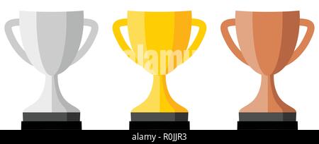 Trophy cup icon, silver, gold and bronze version. Stock Vector