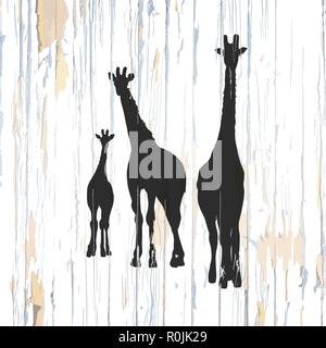 Giraffe icons on wooden background. Vector illustration. Stock Vector