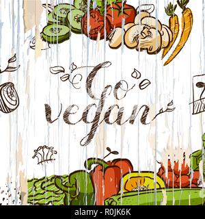 Go vegan vintage food illustration. Hand-draw vector food sketch. Stock Vector