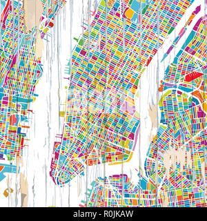 Colourful New York City map. Vintage map series. Stock Vector