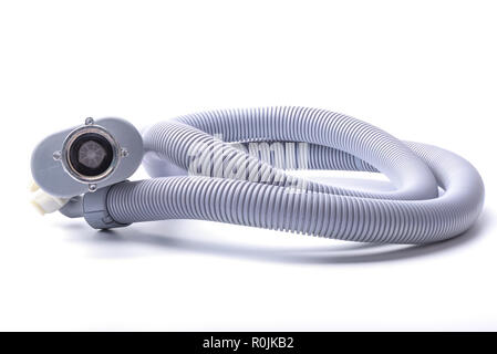 Drain hose for washing machine isolated on white background. Border design. Copy space Stock Photo