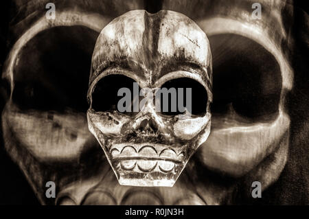 Scary day of the dead and halloween tribal skull mask - Concept of danger, death, fear and poison - Gothic spooky mystery symbol. Stock Photo
