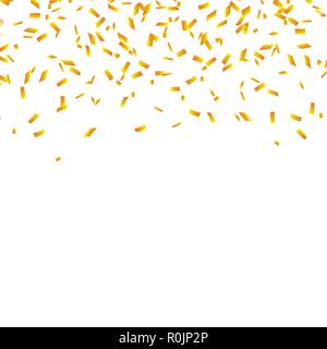 Golden confetti isolated. Festive background. Vector illustration. Falling shiny confetti glitters in gold color. New year, birthday, valentines day design element. Holiday background Stock Vector