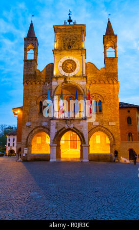 Vertical view of Pordenone city hall in the evening's blue hour, Friuli Venezia Giulia, Italy Stock Photo