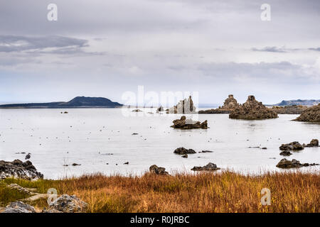 Mono Lake Tufas on a cloudy day, Eastern Sierra Mountains, California Stock Photo