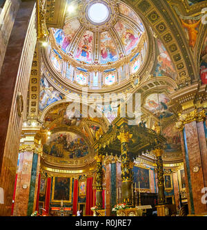 VICTORIA, MALTA - JUNE 15, 2018: Panorama of the prayer hall of St George Parish Church with beautiful dome, covered with colorful frescoes and histor Stock Photo