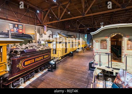 September 22, 2018 Sacramento / CA / USA - People visiting the California State Railroad Museum Stock Photo