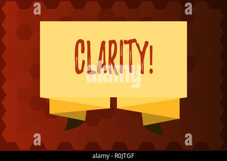 Text sign showing Clarity. Conceptual photo quality of being easy to see or hear sharpness of image sound.