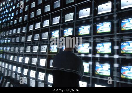 Milan, (Italy), Triennale contemporary art exhibition, artistic installation with TV screens Stock Photo