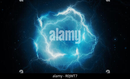 Blue glowing high energy lightning, computer generated abstract background, 3D rendering Stock Photo