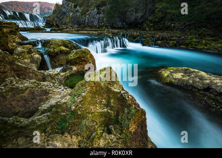 Strbacki buk waterfall on river Una in Bosnia and Croatia border. Long exposure. Stock Photo