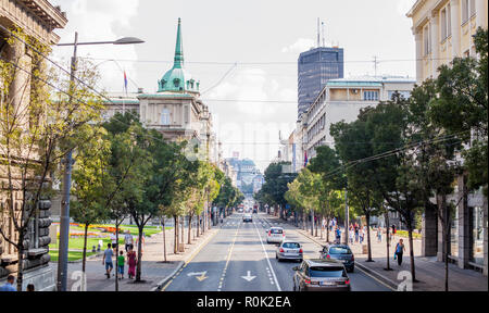 BELGRADE, SERBIA - SEPTEMBER 09, 2018 : Belgrade city street view of traffic and buildings . Stock Photo