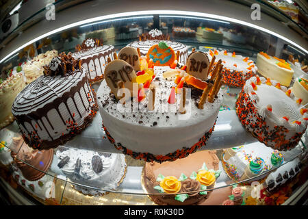 A Halloween themed cake in a display case in a supermarket in New York on Tuesday, October 30, 2018. (Â© Richard B. Levine) Stock Photo